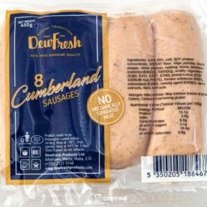 DEW FRESH CUMBERLAND SAUSAGES X8 450G