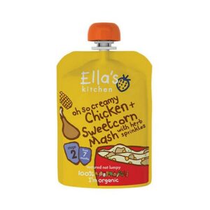 ELLAS STAGE 2 7 MONTHS+ CREAMY CHICKEN + SWEETCORN & MASH WITH HERB SPRINKLES 130G